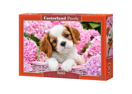 Szczeniak wśród różowych kwiatów 500 elementów Puzzle Castorland 52233 