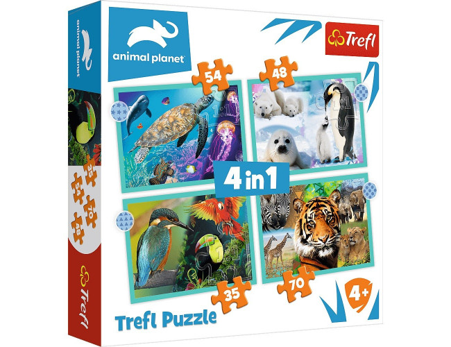 Tajemniczy świat zwierząt 4w1 Puzzle Trefl 34382 