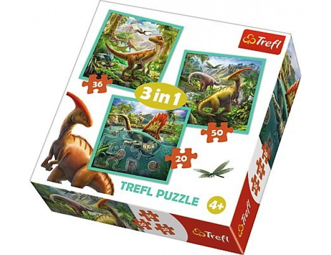 Niezwykły świat dinozaurów 3w1 Puzzle Trefl 34837 